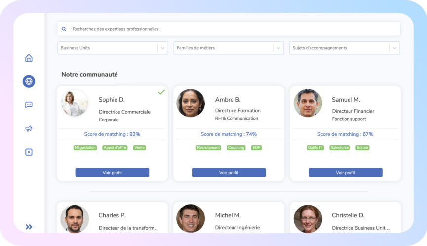 interface de l'application avec la communauté de mentors